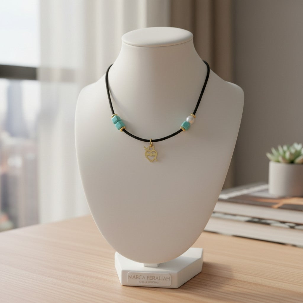 Sagrado corazón de Maria en oro  y verde esperanza plata 925 chapada en oro 18kt