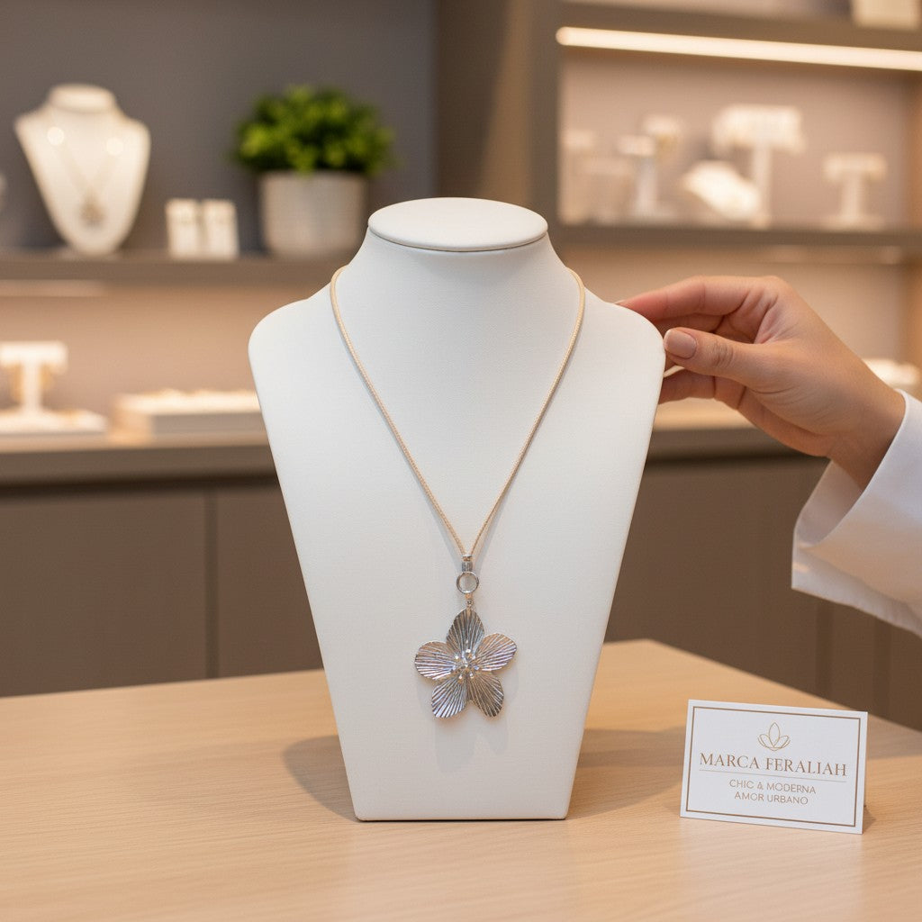 florece en santorini -Colgante largo ajustable y transformable con flor magnolia