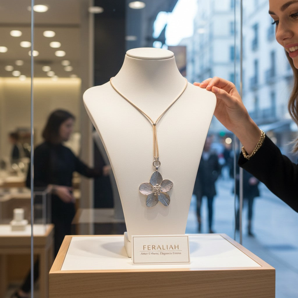 florece en santorini -Colgante largo ajustable y transformable con flor magnolia