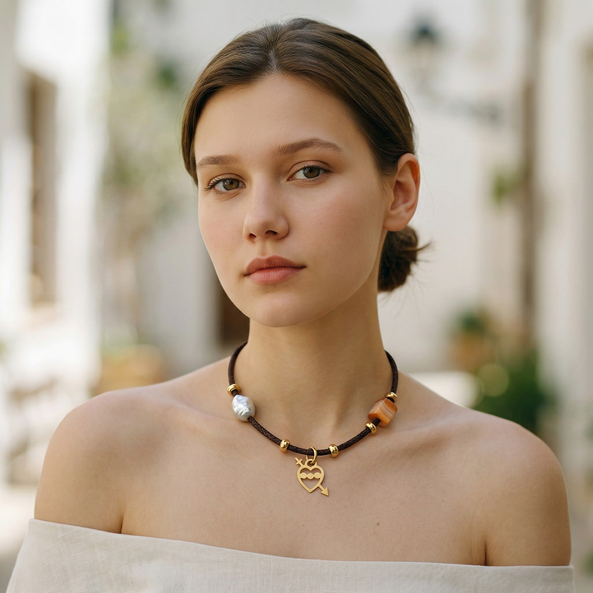 Sagrado corazón de Maria en oro  y Caramelo, plata 925 chapada en oro 18kt